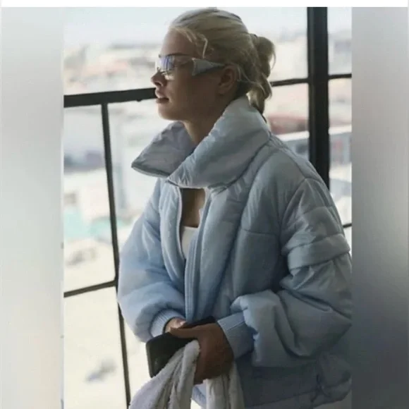 NWT FREE PEOPLE MOVEMENT Penelope Packable Puffer Jacket | Ice Grey MSRP $198 - Picture 3 of 10